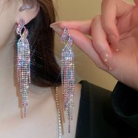 1 Pair Elegant Korean Style Geometric Tassel Inlay Copper Zircon Drop Earrings main image 2