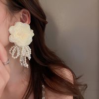 1 Pair Retro Flower Imitation Pearl Cloth Drop Earrings main image 5