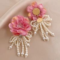 1 Pair Retro Flower Imitation Pearl Cloth Drop Earrings main image 2