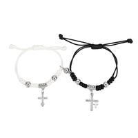 Romantic Simple Style Classic Style Cross Alloy Fabric Knitting Inlay Artificial Rhinestones White Gold Plated Couple Drawstring Bracelets sku image 1