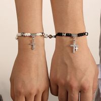 Romantic Simple Style Classic Style Cross Alloy Fabric Knitting Inlay Artificial Rhinestones White Gold Plated Couple Drawstring Bracelets main image 1