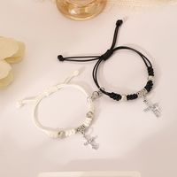 Romantic Simple Style Classic Style Cross Alloy Fabric Knitting Inlay Artificial Rhinestones White Gold Plated Couple Drawstring Bracelets main image 3
