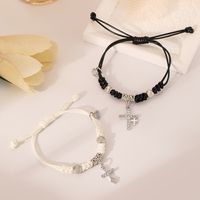 Romantic Simple Style Classic Style Cross Alloy Fabric Knitting Inlay Artificial Rhinestones White Gold Plated Couple Drawstring Bracelets main image 4