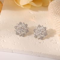 1 Pair Lady Flower Plating Inlay Copper Artificial Gemstones Ear Studs main image 4