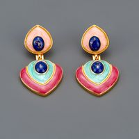 1 Pair Retro Heart Shape Enamel Plating Copper 18k Gold Plated Drop Earrings main image 4