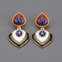 1 Pair Retro Heart Shape Enamel Plating Copper 18k Gold Plated Drop Earrings sku image 1