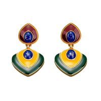 1 Pair Retro Heart Shape Enamel Plating Copper 18k Gold Plated Drop Earrings main image 3