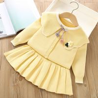 Casual Solid Color Knitted Cotton Spandex Girls Clothing Sets main image 3