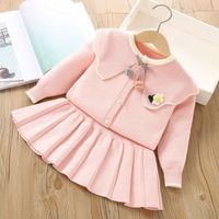 Casual Solid Color Knitted Cotton Spandex Girls Clothing Sets sku image 1