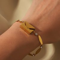 French Style Romantic Box Lines Stainless Steel 18K Gold Plated Zircon Bracelets In Bulk main image 8