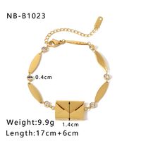 French Style Romantic Box Lines Stainless Steel 18K Gold Plated Zircon Bracelets In Bulk sku image 1