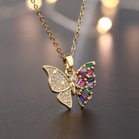 Simple Style Butterfly Copper Inlay Zircon Pendant Necklace main image 1