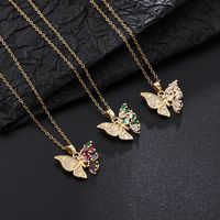 Simple Style Butterfly Copper Inlay Zircon Pendant Necklace main image 4