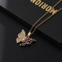 Simple Style Butterfly Copper Inlay Zircon Pendant Necklace main image 3