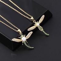 Elegant Lady Simple Style Dragonfly Copper Plating Inlay Artificial Pearls Zircon Pendant Necklace main image 1