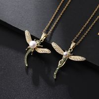Elegant Lady Simple Style Dragonfly Copper Plating Inlay Artificial Pearls Zircon Pendant Necklace main image 5