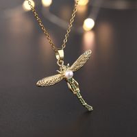 Elegant Lady Simple Style Dragonfly Copper Plating Inlay Artificial Pearls Zircon Pendant Necklace main image 4