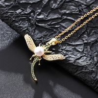 Elegant Lady Simple Style Dragonfly Copper Plating Inlay Artificial Pearls Zircon Pendant Necklace main image 3