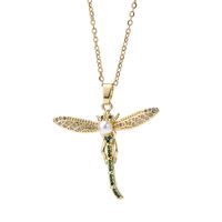 Elegant Lady Simple Style Dragonfly Copper Plating Inlay Artificial Pearls Zircon Pendant Necklace main image 2