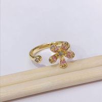 Simple Style Flower Copper Zircon Rings In Bulk sku image 1