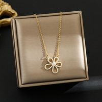 Titanium Steel Simple Style Plating Inlay Heart Shape Flower Zircon Pendant Necklace sku image 87