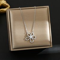 Titanium Steel Simple Style Plating Inlay Heart Shape Flower Zircon Pendant Necklace sku image 90