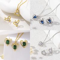 Classic Style Shiny Heart Shape Copper Plating Inlay Zircon 18k Gold Plated Earrings Necklace main image 1