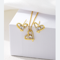 Classic Style Shiny Heart Shape Copper Plating Inlay Zircon 18k Gold Plated Earrings Necklace main image 4