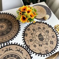 Jute Round Placemat Cotton Linen Dining Table Cushion Shooting Props Heat Proof Mat Christmas Fur Ball Vintage Weave Table Coaster main image 4
