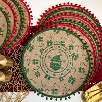 Jute Round Placemat Cotton Linen Dining Table Cushion Shooting Props Heat Proof Mat Christmas Fur Ball Vintage Weave Table Coaster main image 1