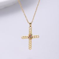 Streetwear Korean Style Cross Stainless Steel Plating Inlay Zircon 18k Gold Plated Pendant Necklace main image 1