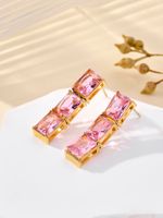 1 Pair Elegant Lady Shiny Geometric Plating Inlay 304 Stainless Steel Zircon 18K Gold Plated Drop Earrings main image 1