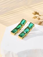 1 Pair Elegant Lady Shiny Geometric Plating Inlay 304 Stainless Steel Zircon 18K Gold Plated Drop Earrings main image 6
