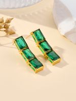 1 Pair Elegant Lady Shiny Geometric Plating Inlay 304 Stainless Steel Zircon 18K Gold Plated Drop Earrings main image 5