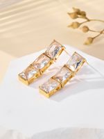 1 Pair Elegant Lady Shiny Geometric Plating Inlay 304 Stainless Steel Zircon 18K Gold Plated Drop Earrings main image 3
