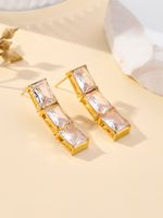 1 Pair Elegant Lady Shiny Geometric Plating Inlay 304 Stainless Steel Zircon 18K Gold Plated Drop Earrings main image 2