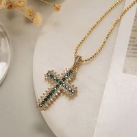 Elegant Simple Style Commute Cross Copper 18k Gold Plated Zircon Pendant Necklace In Bulk sku image 3