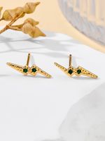 1 Pair Casual Streetwear Lightning Plating Inlay 304 Stainless Steel Zircon 18K Gold Plated Ear Studs main image 5