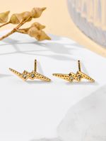 1 Pair Casual Streetwear Lightning Plating Inlay 304 Stainless Steel Zircon 18K Gold Plated Ear Studs main image 3