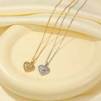 Casual Simple Style Classic Style Little Bear Heart Shape Stainless Steel Titanium Steel Polishing Plating Hollow Out Zircon Gold Plated Necklace main image 9