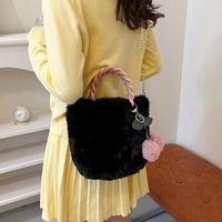 Women's Autumn&winter Plush Fruit Solid Color Cute Streetwear Ornament Fluff Ball Sewing Thread Square Magnetic Buckle Handbag Chain Bag sku image 4