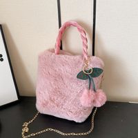 Women's Autumn&winter Plush Fruit Solid Color Cute Streetwear Ornament Fluff Ball Sewing Thread Square Magnetic Buckle Handbag Chain Bag main image 2