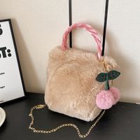 Women's Autumn&winter Plush Fruit Solid Color Cute Streetwear Ornament Fluff Ball Sewing Thread Square Magnetic Buckle Handbag Chain Bag main image 6
