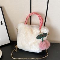 Women's Autumn&winter Plush Fruit Solid Color Cute Streetwear Ornament Fluff Ball Sewing Thread Square Magnetic Buckle Handbag Chain Bag main image 7