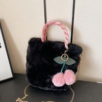 Women's Autumn&winter Plush Fruit Solid Color Cute Streetwear Ornament Fluff Ball Sewing Thread Square Magnetic Buckle Handbag Chain Bag main image 5