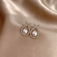 Wholesale Jewelry Sweet Solid Color Alloy Rhinestones Pearl Gold Plated Plating Inlay Ear Studs main image 1
