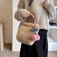 Women's Autumn&winter Plush Fruit Solid Color Cute Streetwear Ornament Fluff Ball Sewing Thread Square Magnetic Buckle Handbag Chain Bag sku image 1