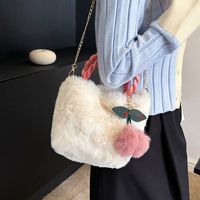 Women's Autumn&winter Plush Fruit Solid Color Cute Streetwear Ornament Fluff Ball Sewing Thread Square Magnetic Buckle Handbag Chain Bag sku image 5