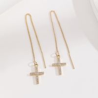 1 Pair Streetwear Korean Style Cross Plating Inlay Copper Zircon 14k Gold Plated Ear Line main image 1