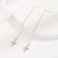1 Pair Streetwear Korean Style Cross Plating Inlay Copper Zircon 14k Gold Plated Ear Line main image 5